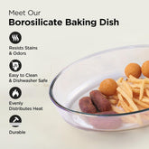 Heart Home 1600 ml Borosilicate Glass Baking Tray | Transparent Microwave Oven Safe Utensils | Oval Bread Moulds for Baking | Dishwasher & Freezer Safe | Multipurpose use Serving Tray